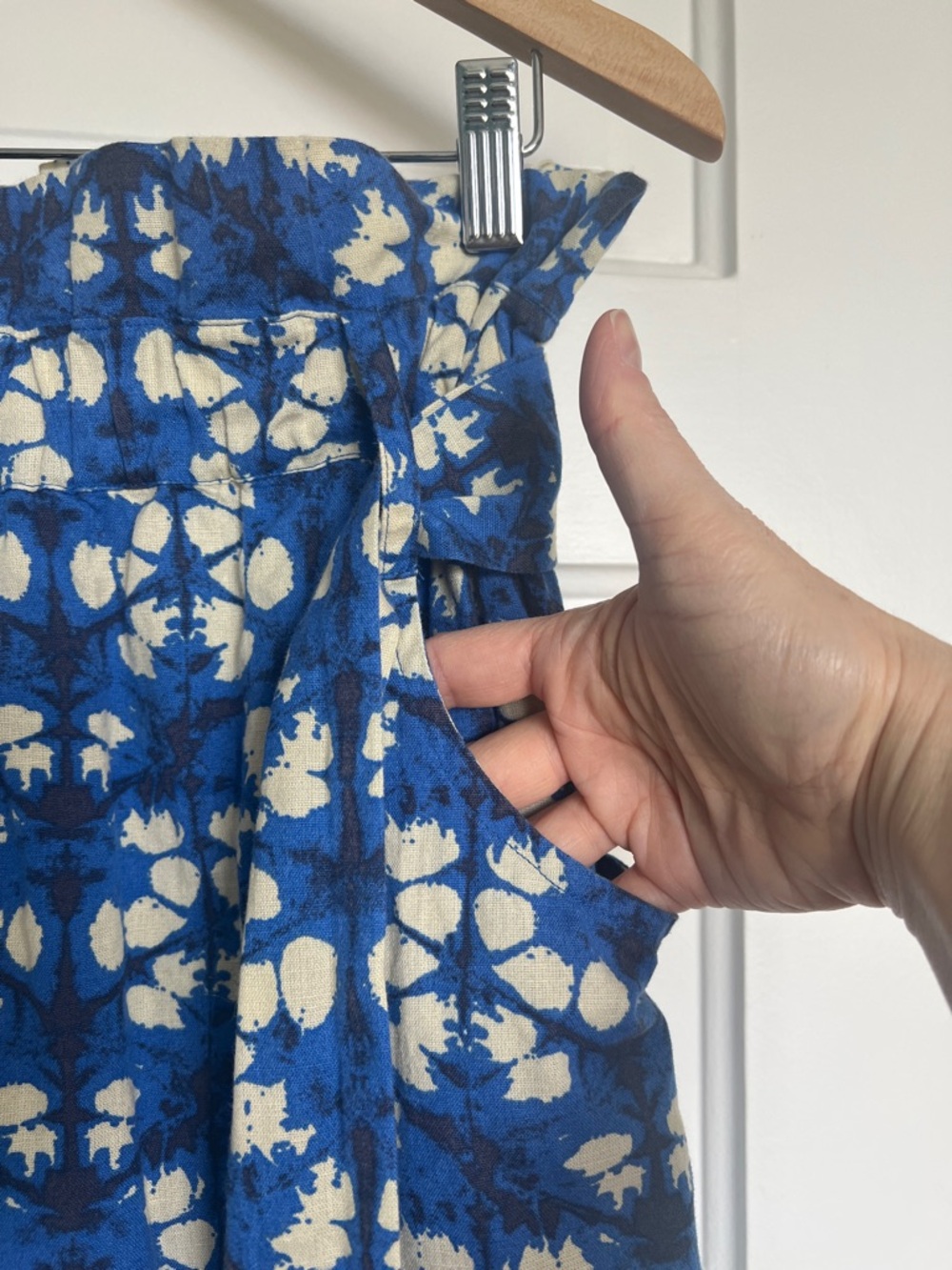 Anthropologie Blue Floral Paperbag Waist Skirt with Tie - Picture 3 of 10